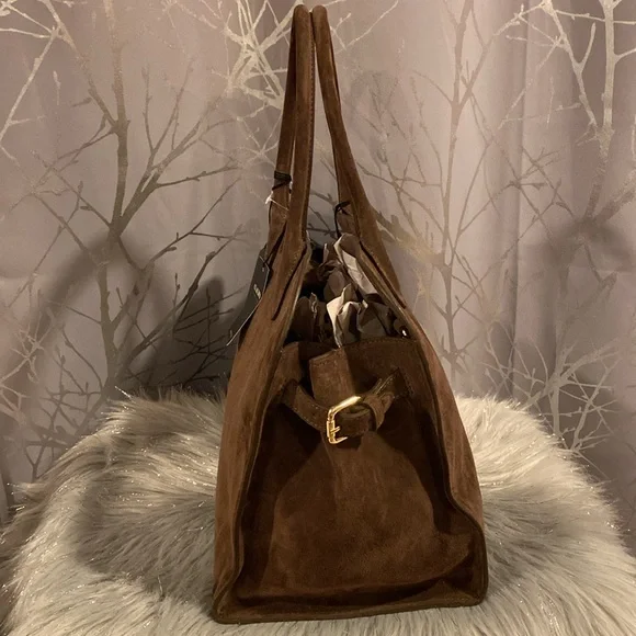 BNWT CLAUDIA FIRENZE Viral Made in Italy Chocolate Brown Suede Satchel Bag - Picture 3 of 15